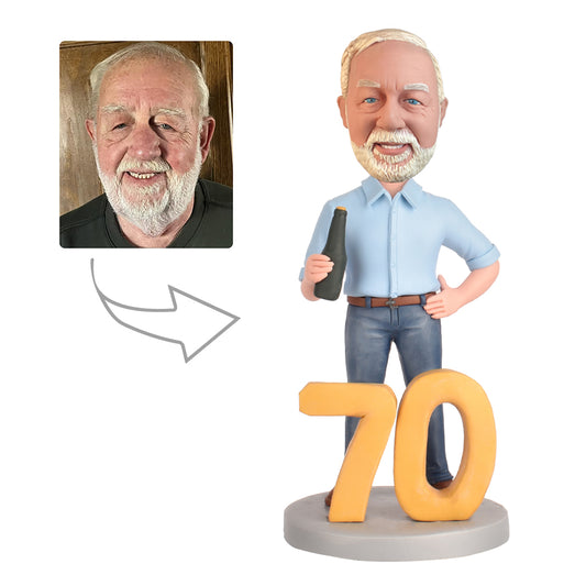 70th Birthday Gift for Man - Personalized Bobbleheads - Beer lover