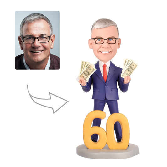 50th Birthday Gifts for Men - Custom Bobbleheads - A 50-Year-Old Superhero with a whiskey