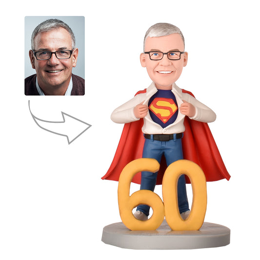 60th Birthday Gift for Men Personalized  Bobbleheads -Super Hero