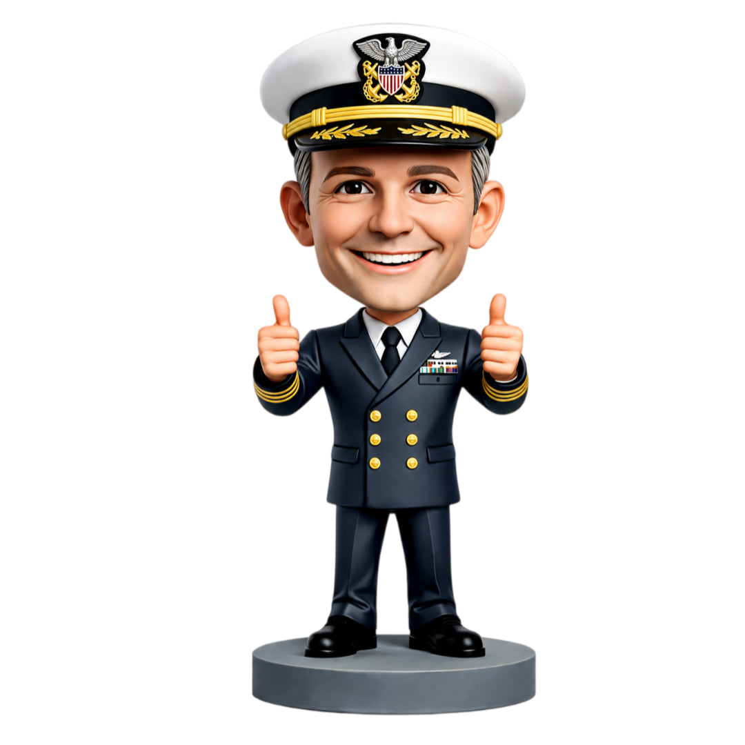 Custom U.S. Navy Retiree Bobblehead – Customizable Military Uniform & Pose