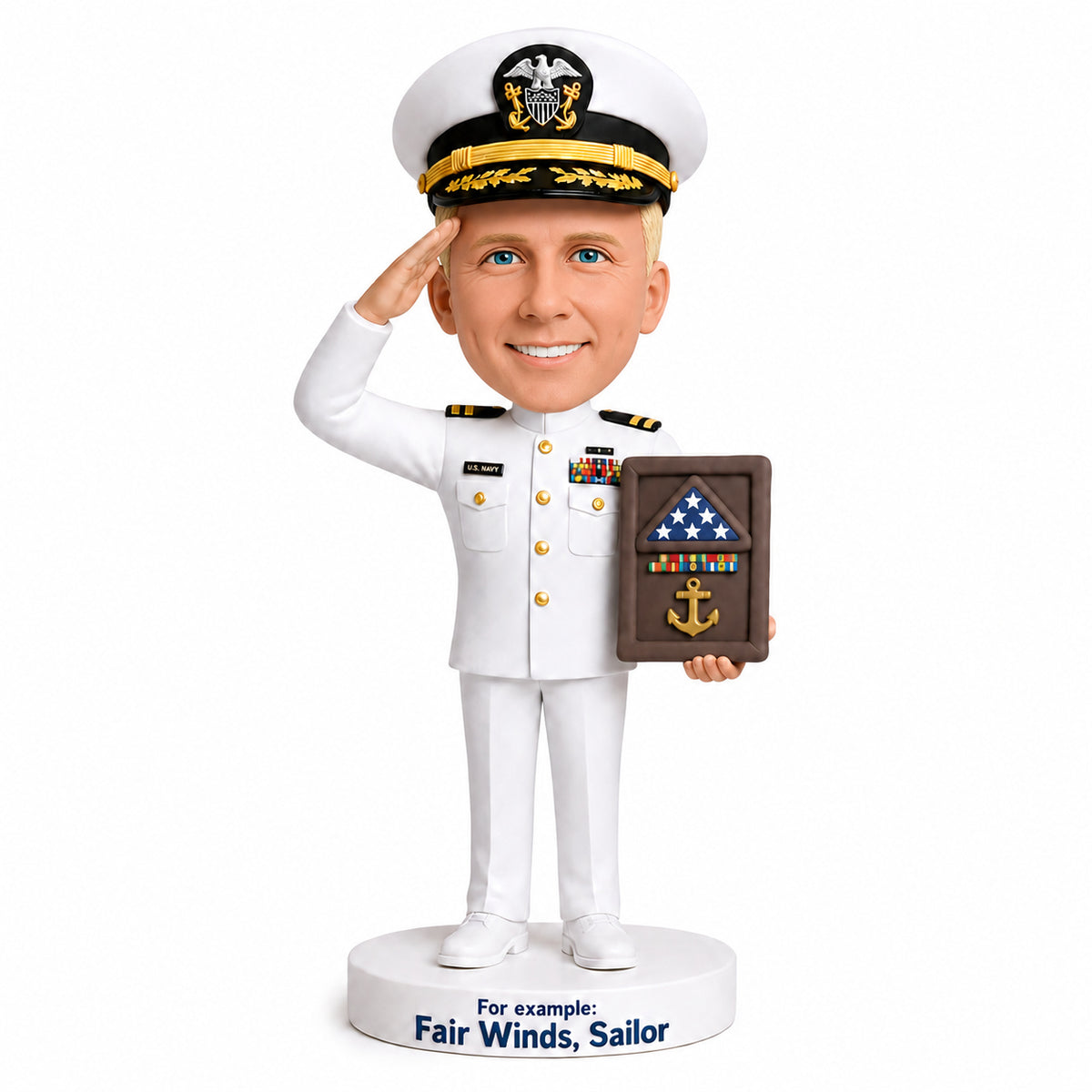 Custom U.S. Navy Retiree Bobbleheads –- Customizable Military Uniform & Pose