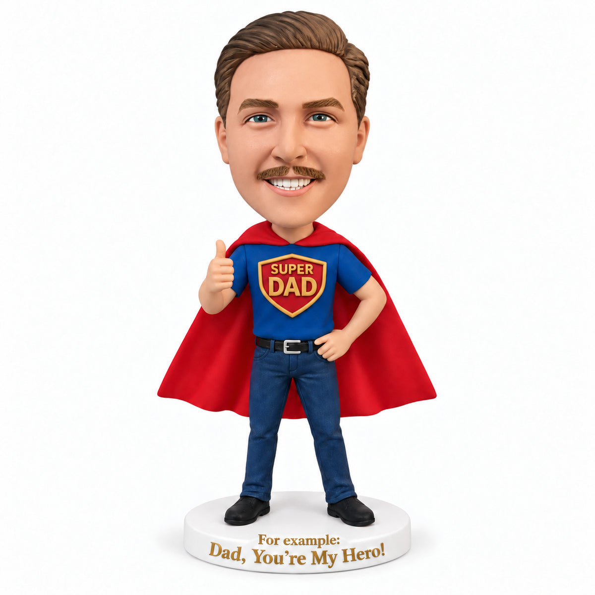 Custom Superhero Dad Bobbleheads with Thumbs Up – Customizable Outfit & Pose