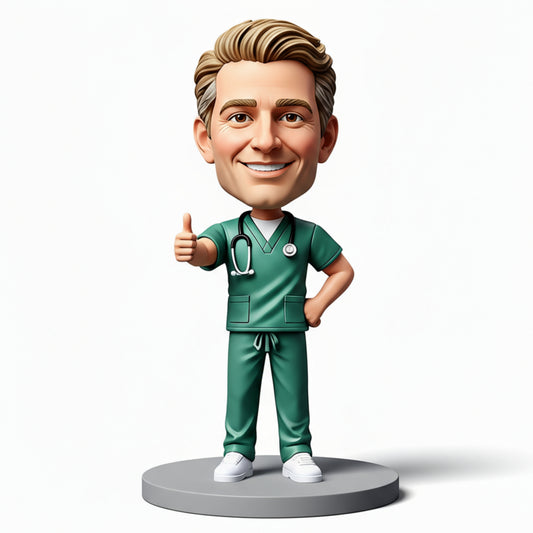 Male Doctor Wearing Scrubs Custom Bobbleheads|Perfect Gift for Doctors - Customizable Pose & Outfit