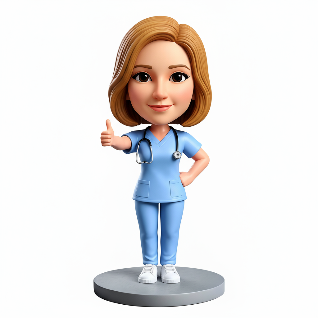 Female Doctor Wearing Blue Scrubs Custom Bobbleheads| Perfect Gift for Female Doctors - Customizable Pose & Outfit