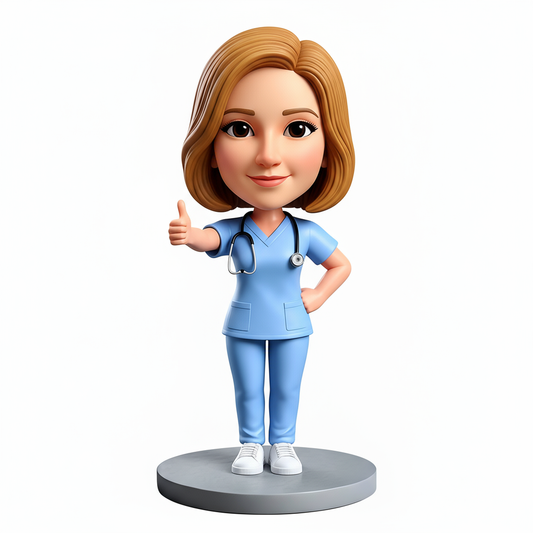 Female Doctor Wearing Blue Scrubs Custom Bobbleheads| Perfect Gift for Female Doctors - Customizable Pose & Outfit