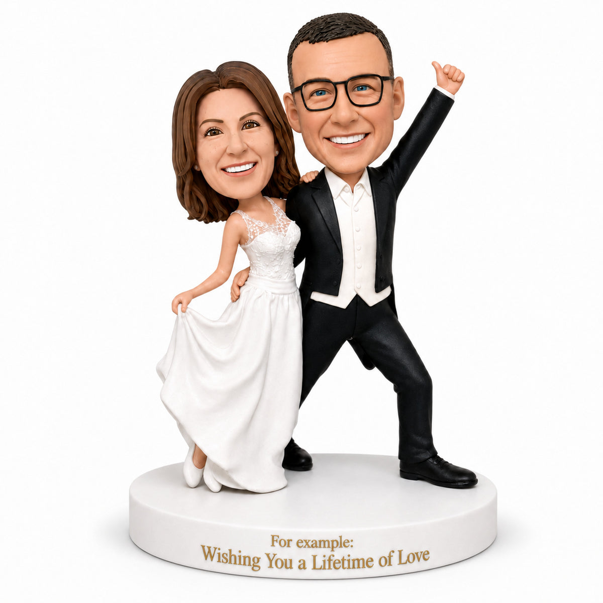Custom Bride & Groom Bobblehead Wedding Gift – Celebration Pose | Customizable Any Outfit & Pose