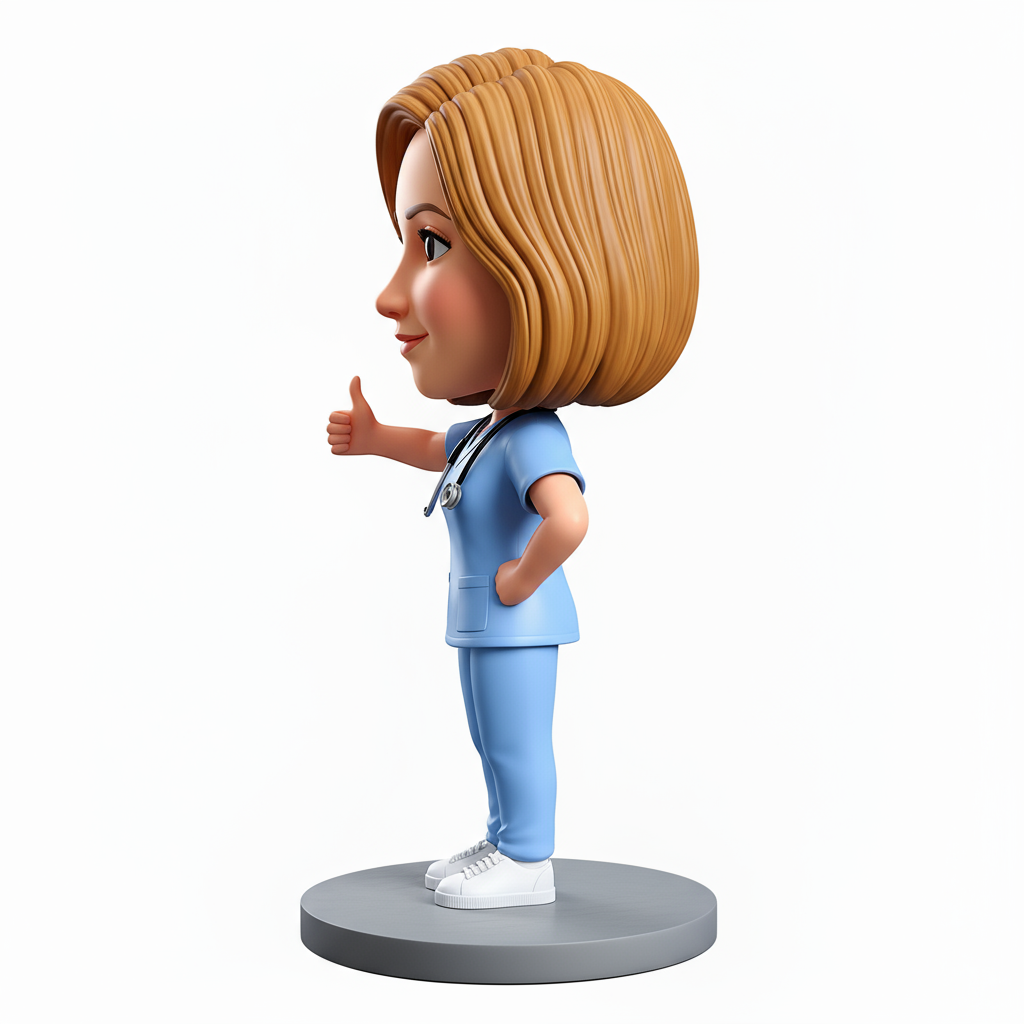 Female Doctor Wearing Blue Scrubs Custom Bobbleheads| Perfect Gift for Female Doctors - Customizable Pose & Outfit