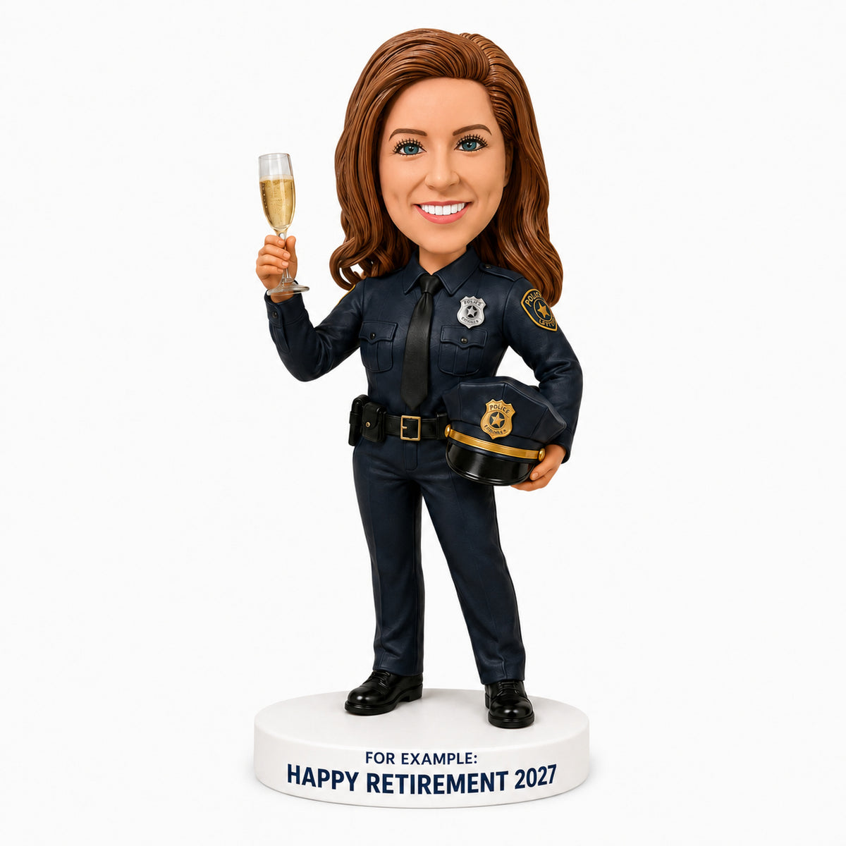 Custom Police Officer Retirement Bobbleheads –- Customizable Uniform & Pose