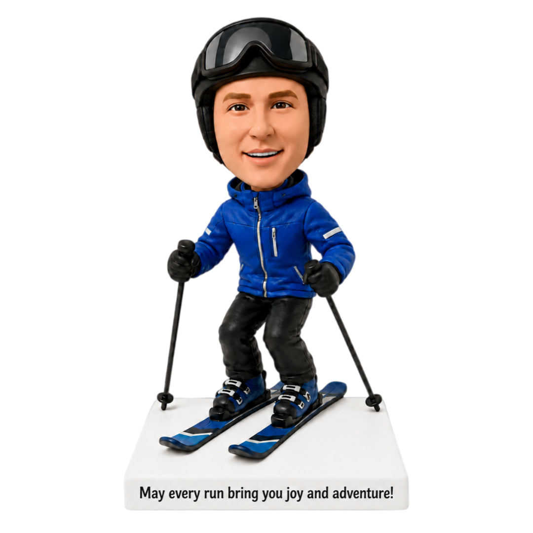 Custom Skier Bobbleheads – Customizable Outfit & Pose