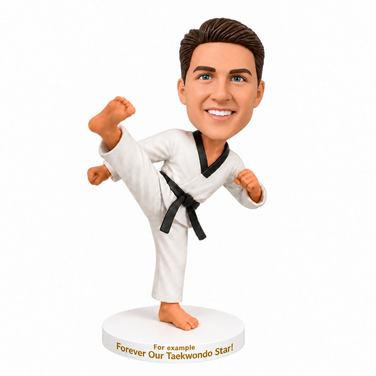 Custom Taekwondo Practitioner Bobbleheads –-- Customizable Uniform & Pose