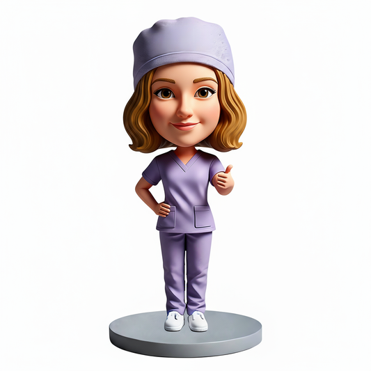Female Doctor Wearing Purple Scrubs Custom Bobbleheads - Customizable Pose & Outfit