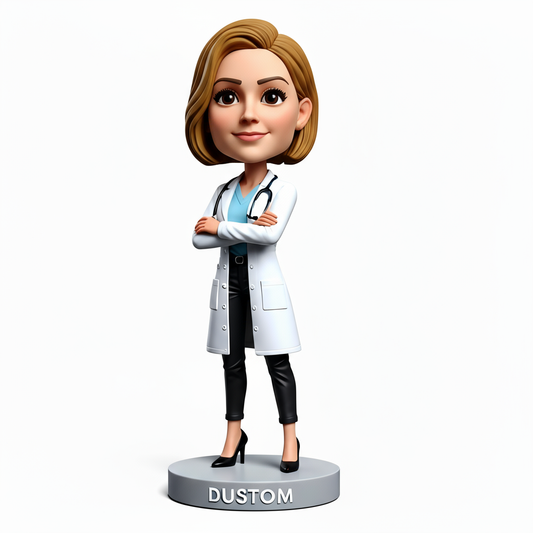 Personalized Female Doctors Bobbleheads | Gift for Lady Doctor - Customizable Pose & Outfit
