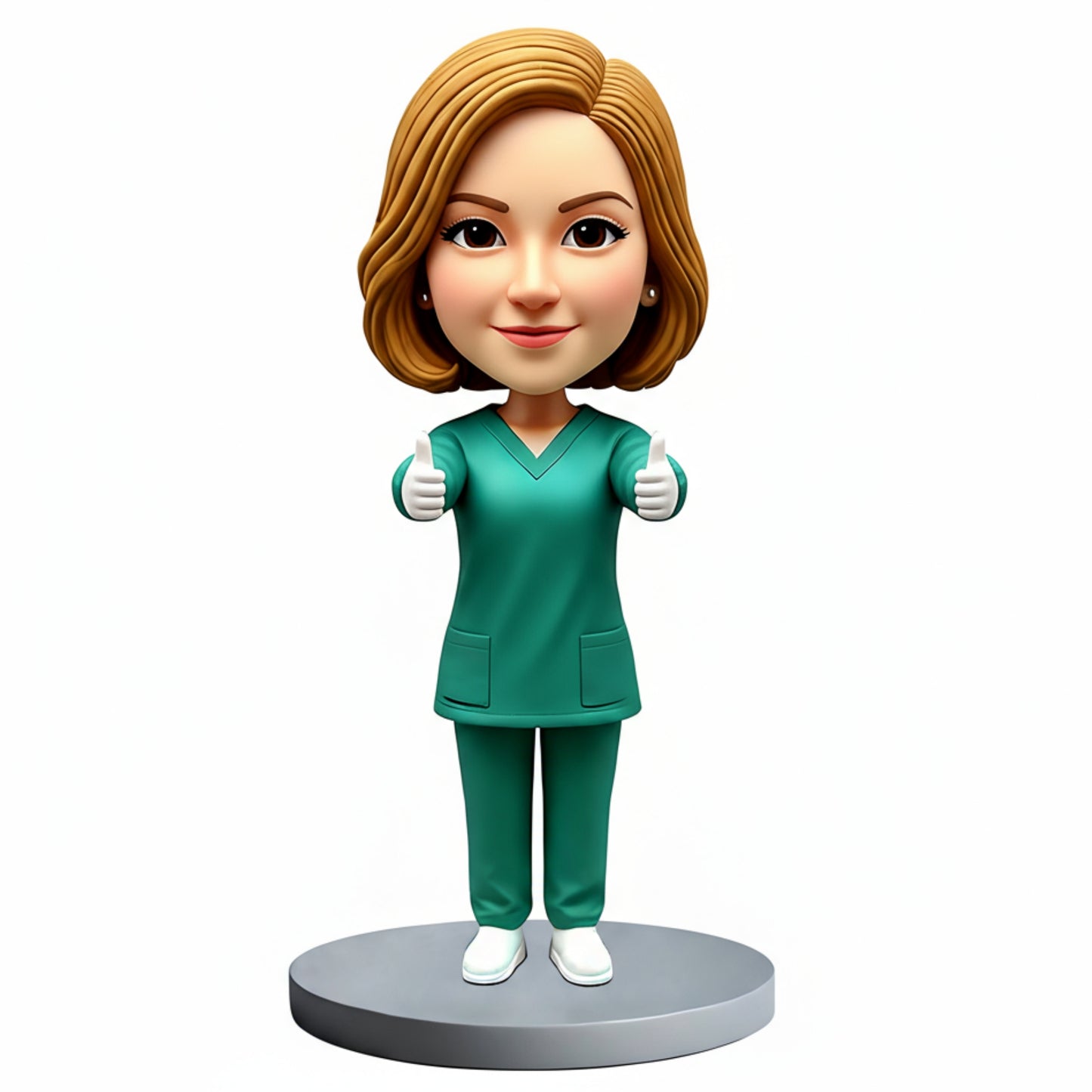 Pretty Female Doctor Wearing Green Scrubs Custom Bobbleheads - Customizable Pose & Outfit
