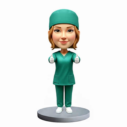 Female Doctor Showing Thumbs Up with Both Hands Custom Bobbleheads - Customizable Pose & Outfit