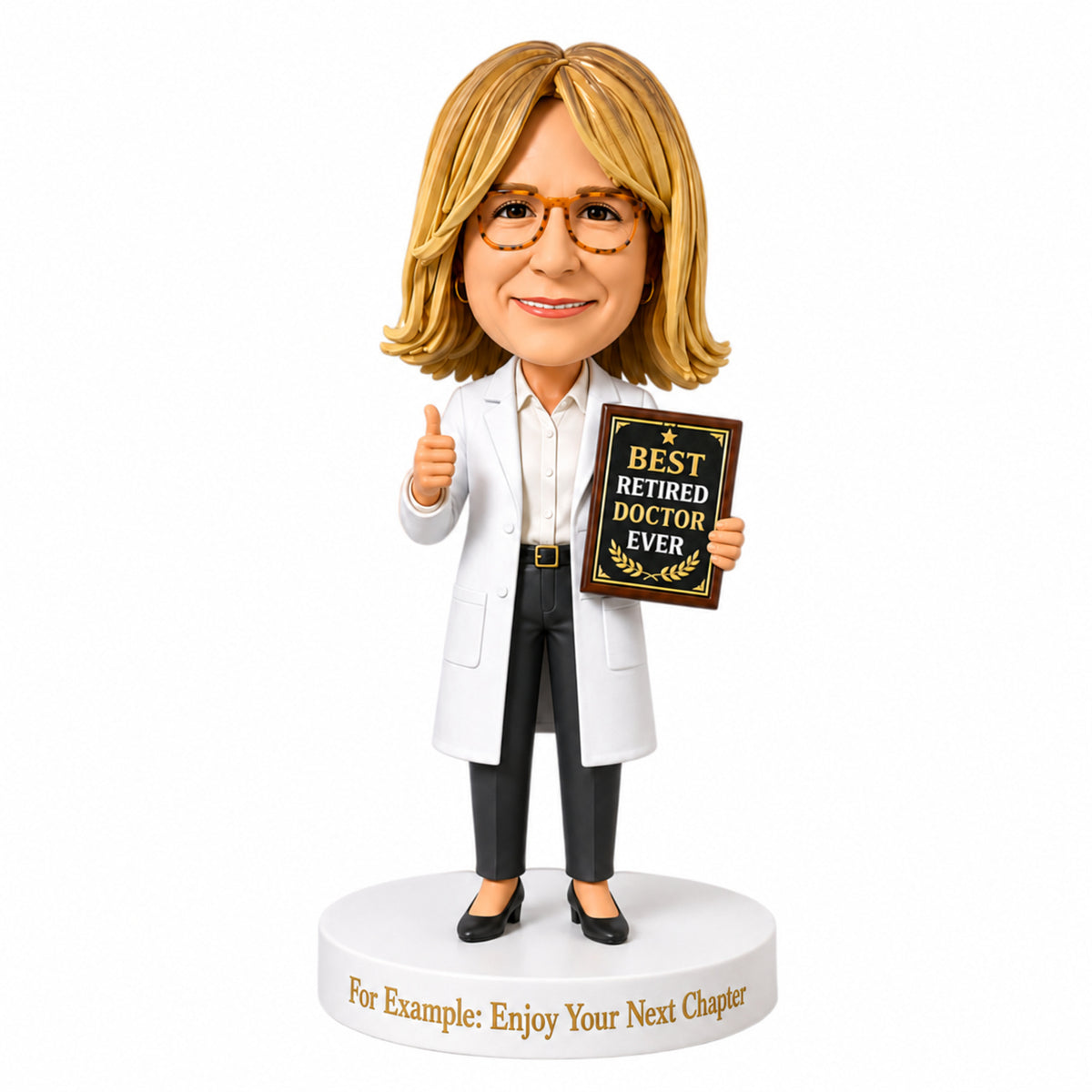 Custom Retired Female Doctor Bobblehead – Customizable Medical Attire & Pose