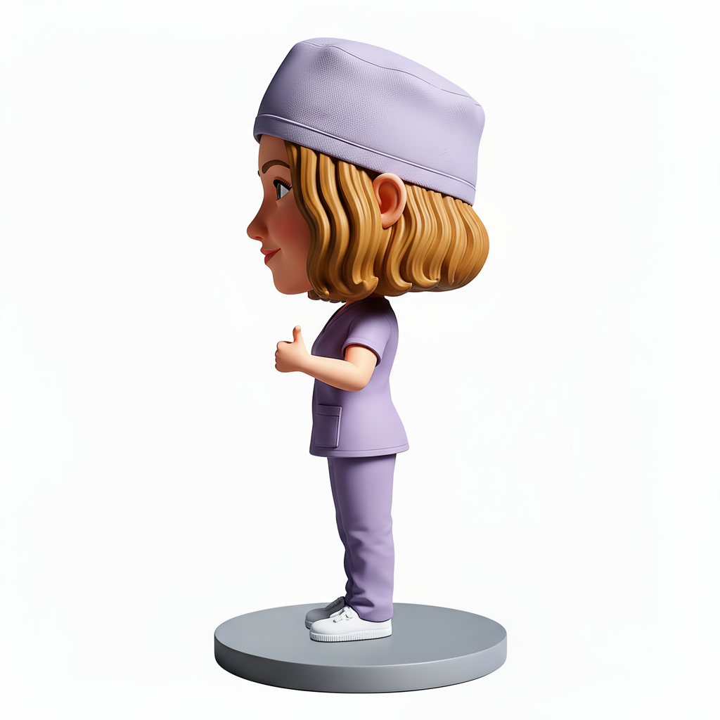 Female Doctor Wearing Purple Scrubs Custom Bobbleheads - Customizable Pose & Outfit