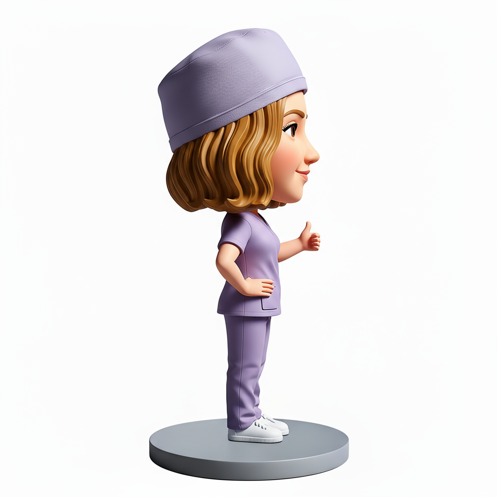 Female Doctor Wearing Purple Scrubs Custom Bobbleheads - Customizable Pose & Outfit