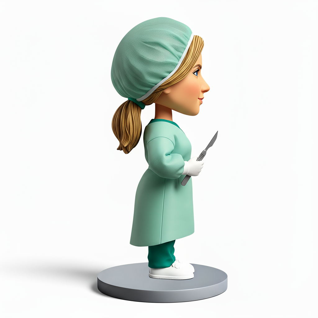 Female Doctor Wearing Green Surgical Gown Custom Bobbleheads - Customizable Pose & Outfit