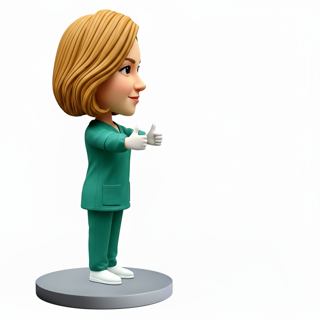 Pretty Female Doctor Wearing Green Scrubs Custom Bobbleheads - Customizable Pose & Outfit