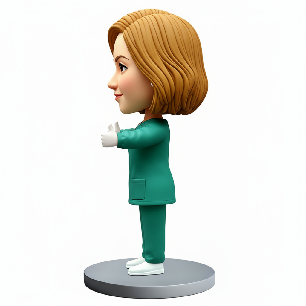 Pretty Female Doctor Wearing Green Scrubs Custom Bobbleheads - Customizable Pose & Outfit