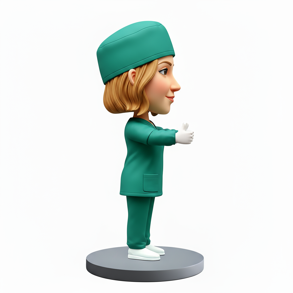 Female Doctor Showing Thumbs Up with Both Hands Custom Bobbleheads - Customizable Pose & Outfit