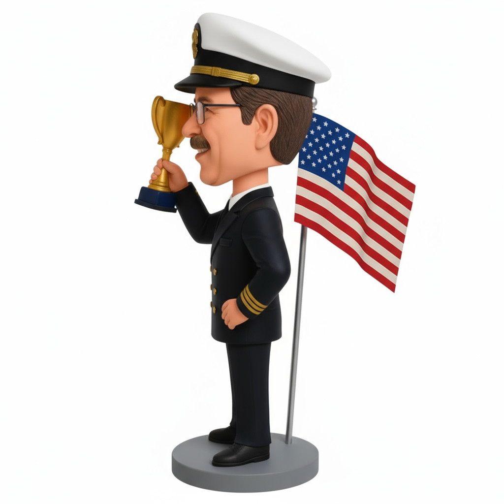 Custom Navy Retirement Bobblehead – Personalized U.S. Navy Officer Figurine with Trophy