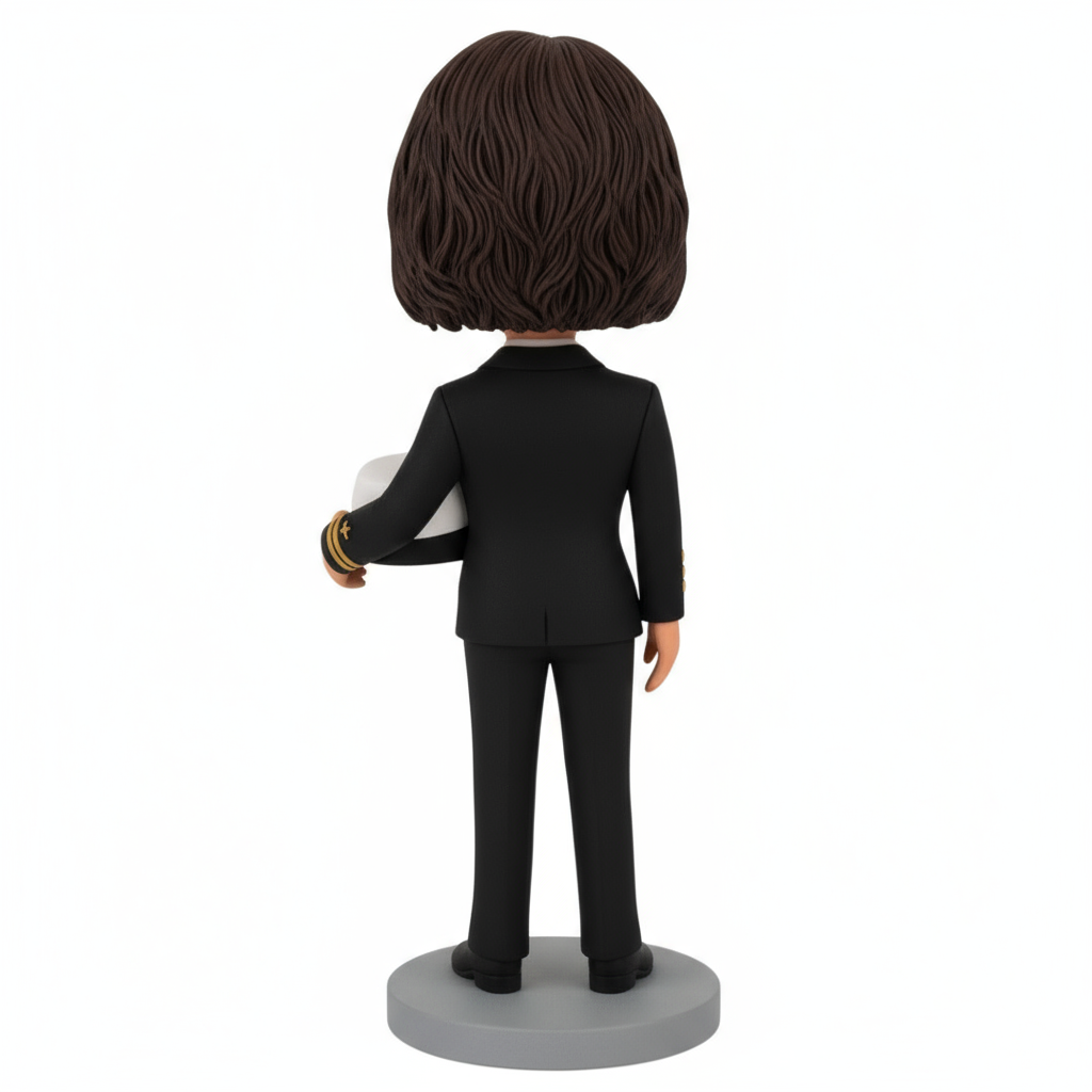 Custom Navy Officer Bobblehead – Personalized Female Military Figurine in Uniform with Cap