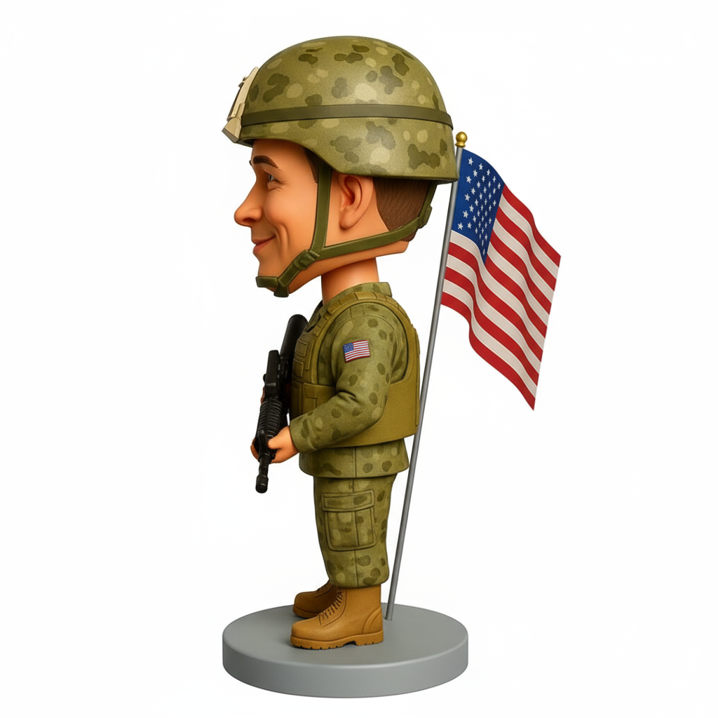 Army Man in Camouflage Uniform Custom Bobbleheads - Army Uniform Can Be Customized