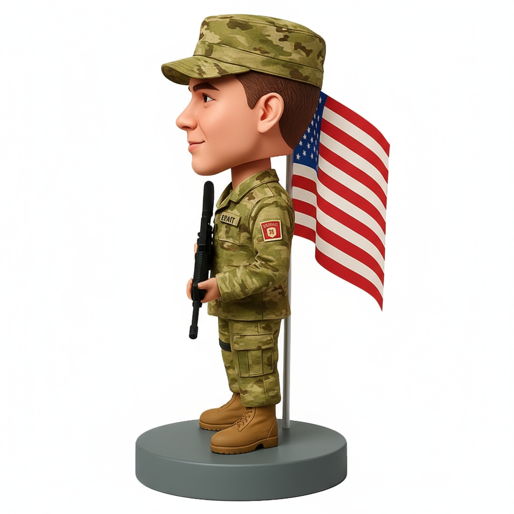 Army Man Holding Gun Custom Bobbleheads - Army Uniform Can Be Customized