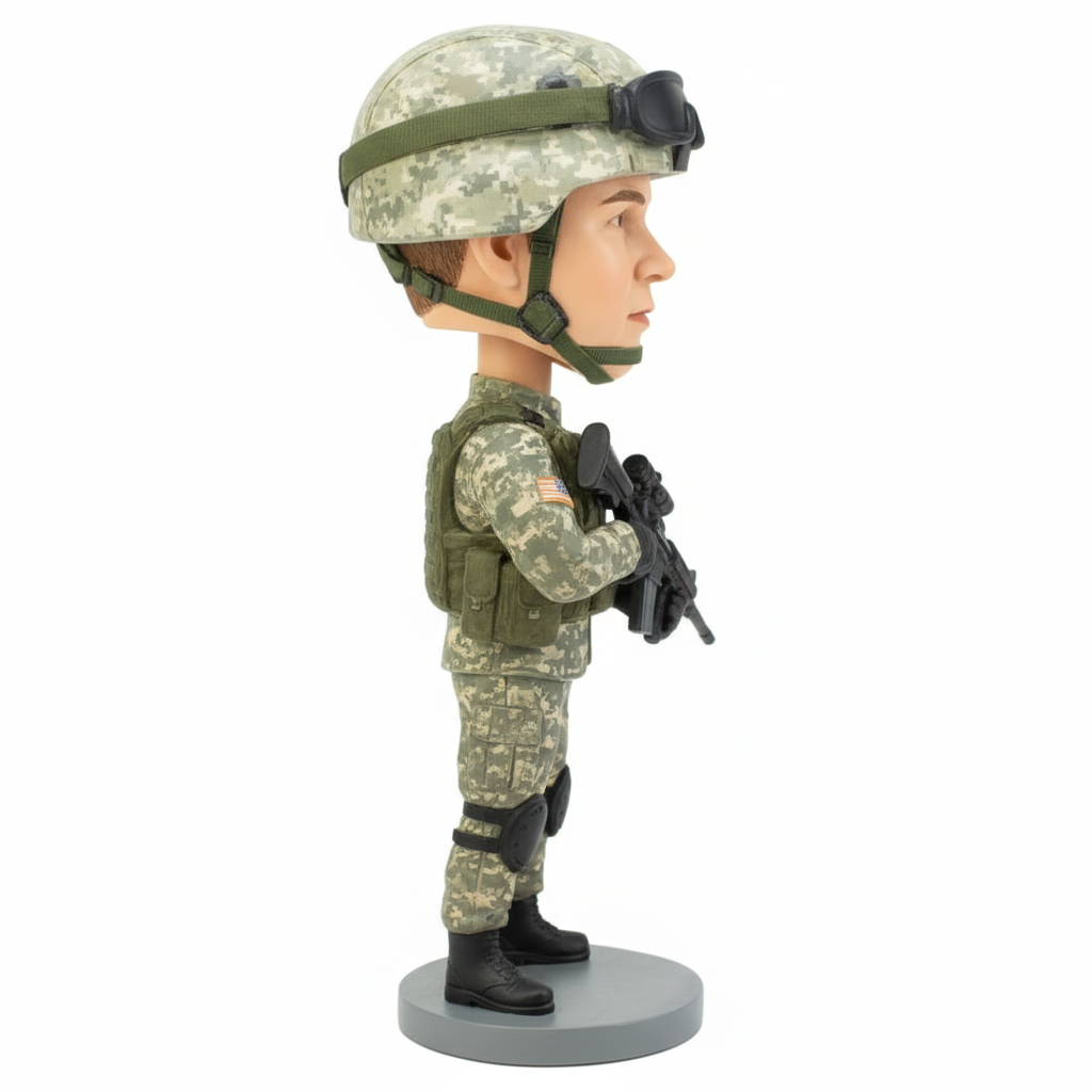 Personalized Army Man Holding Gun Bobbleheads - Army Uniform Can Be Customized