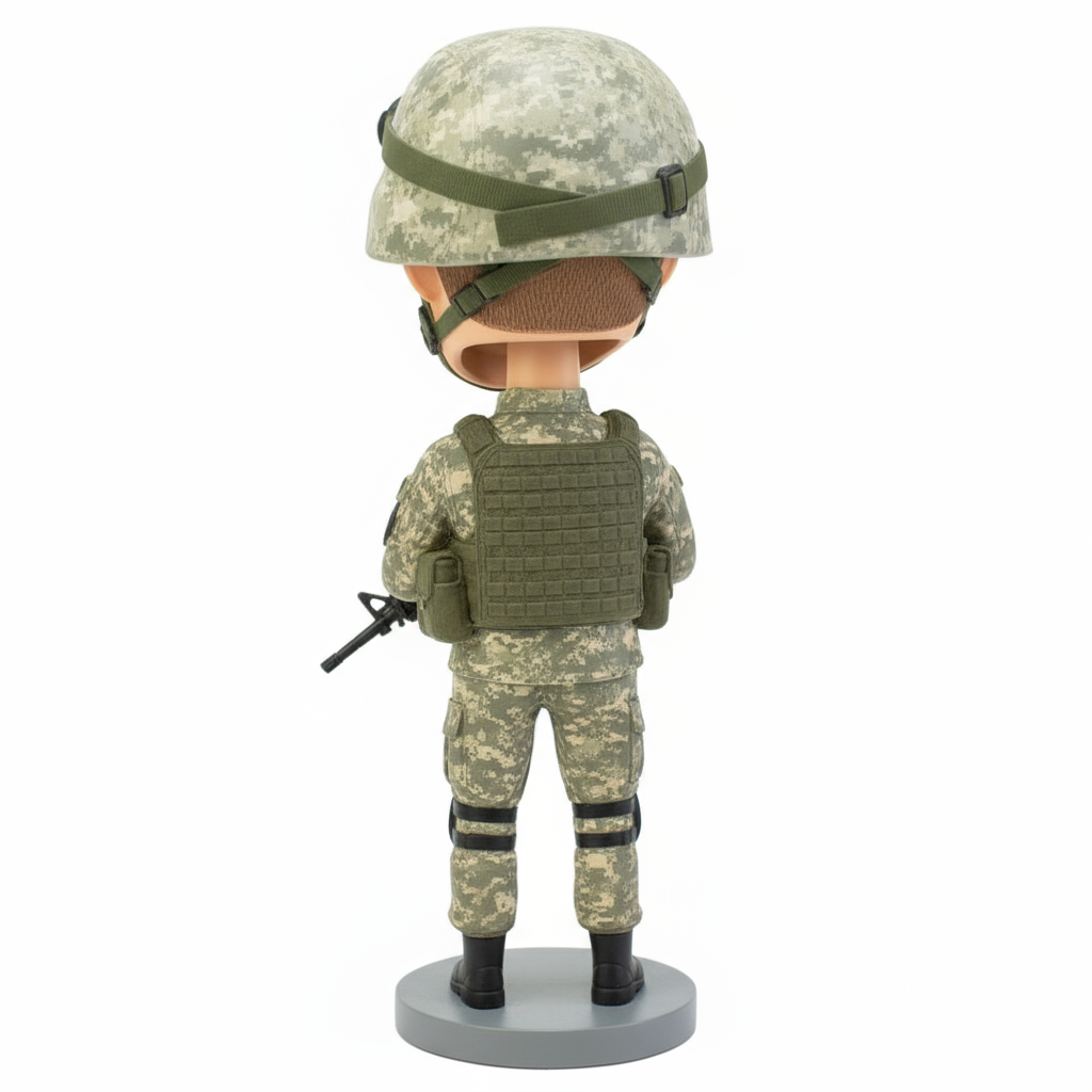 Personalized Army Man Holding Gun Bobbleheads - Army Uniform Can Be Customized