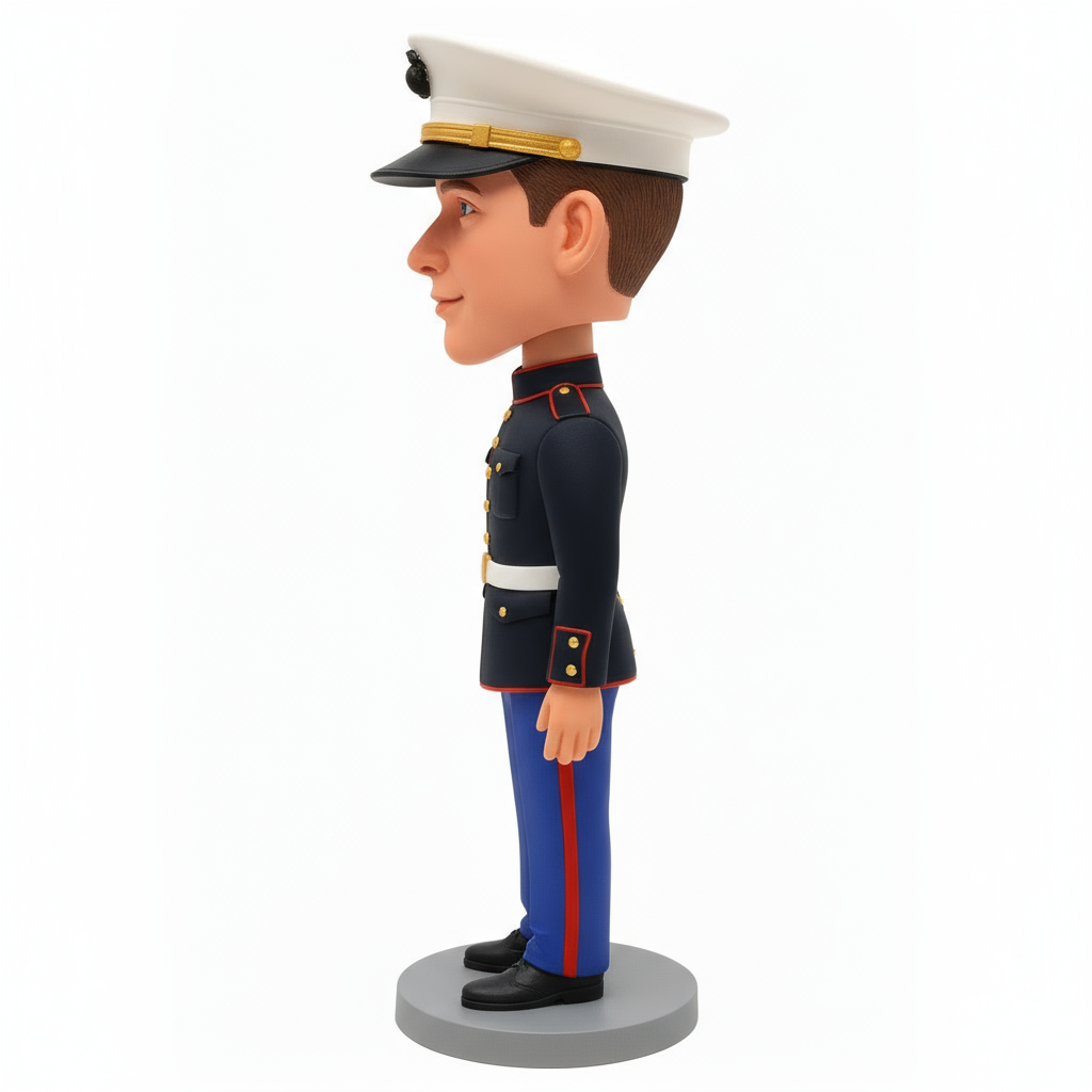 Custom Marine Corps Bobblehead – Personalized Male Military Figurine in Dress Blue Uniform