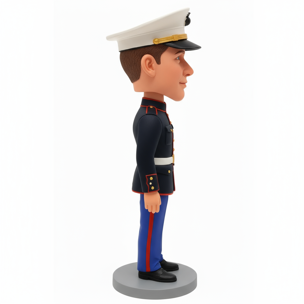 Custom Marine Corps Bobblehead – Personalized Male Military Figurine in Dress Blue Uniform