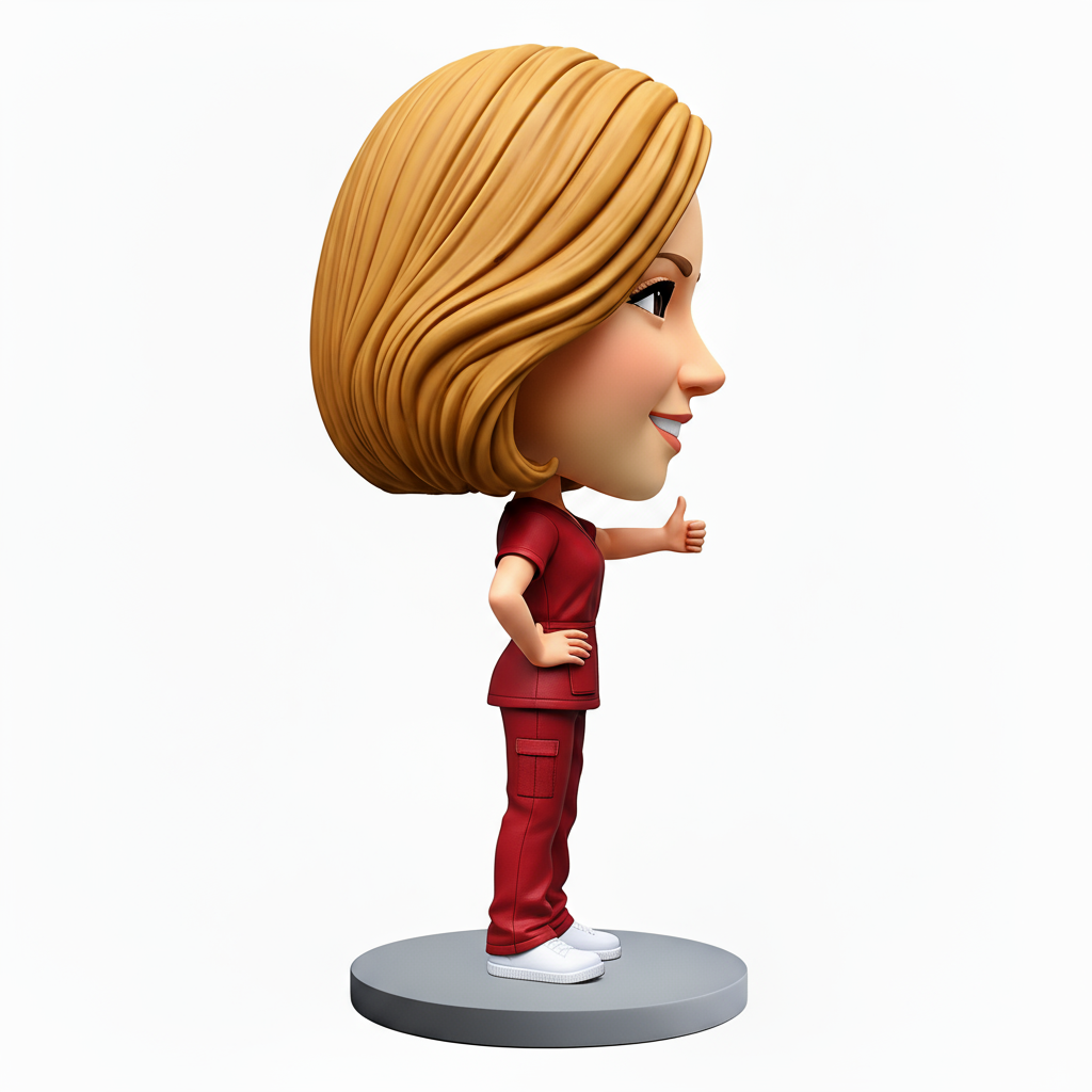 Female Doctor Wearing Red Scrubs Custom Bobbleheads - Customizable Pose & Outfit