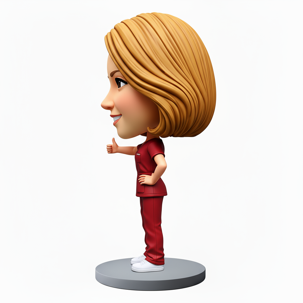 Female Doctor Wearing Red Scrubs Custom Bobbleheads - Customizable Pose & Outfit
