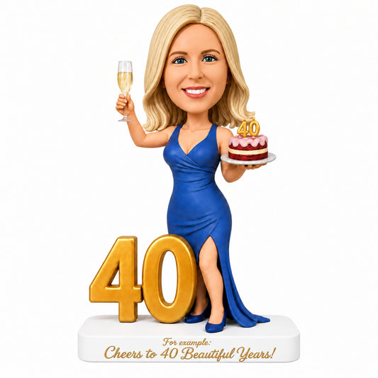 Cheers to 40 – Custom 40th Birthday Bobblehead for Her – Customizable Any Outfit & Pose
