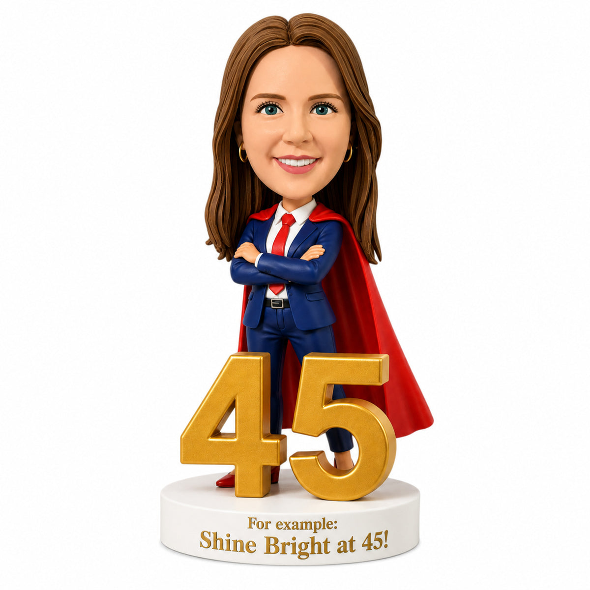 Queen of 45 – Custom 45th Birthday Bobblehead for Her – Customizable Any Outfit & Pose