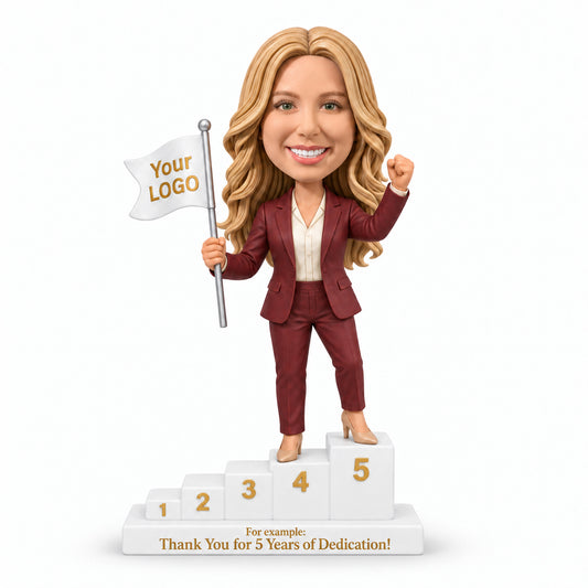 Custom 5-Year Work Anniversary Bobbleheads with Milestone Steps – Customizable Outfit & Pose