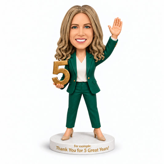 Custom 5-Year Work Anniversary Bobbleheads for Her – Customizable Outfit & Pose