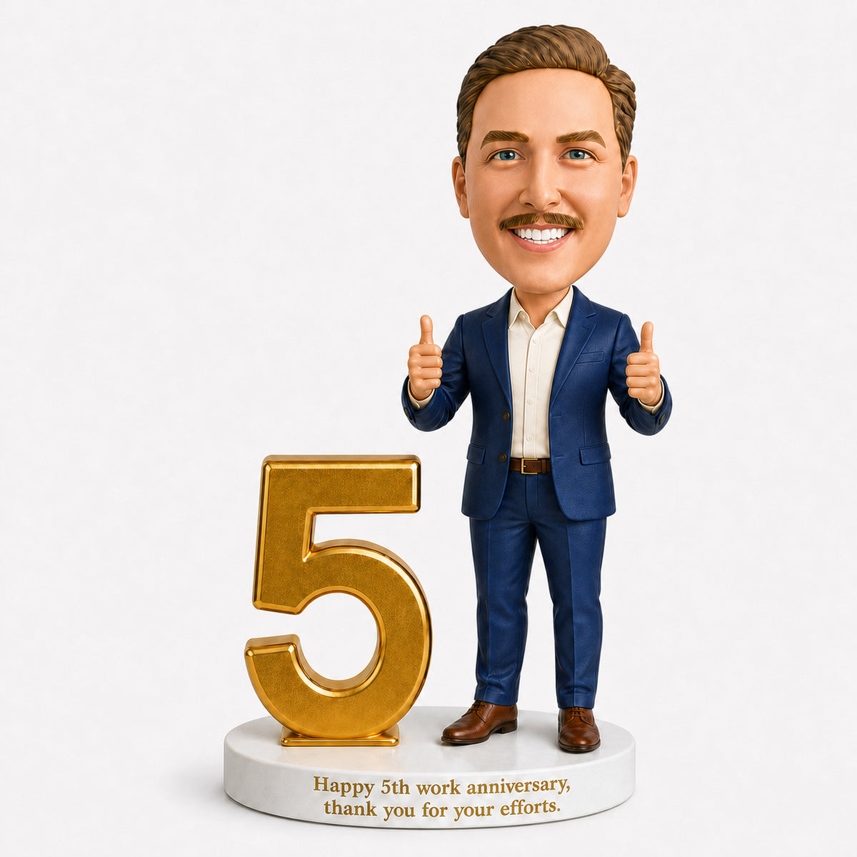 Custom 5-Year Work Anniversary Bobbleheads for Him – Customizable Outfit & Pose