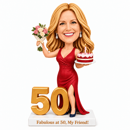 Custom 50th Birthday Bobblehead for Her – Customizable Any Outfit & Pose