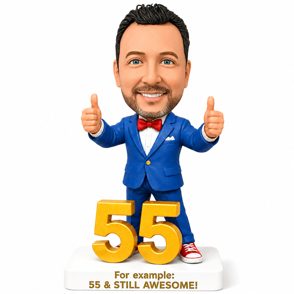 Custom 55th Birthday Bobblehead for Men in a Party Suit –– Customizable Any Outfit & Pose