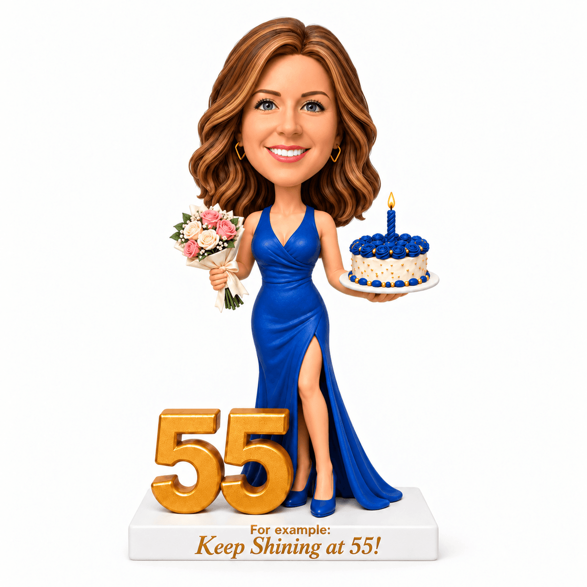 Custom 55th Birthday Bobblehead for Her – Customizable Any Outfit & Pose