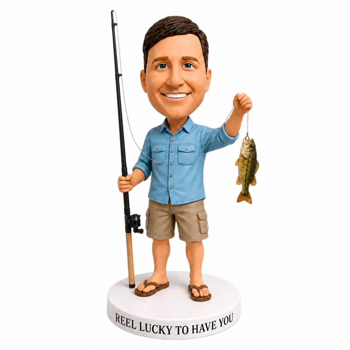 Custom Fisherman Bobbleheads – Customizable Outfit & Fish Species