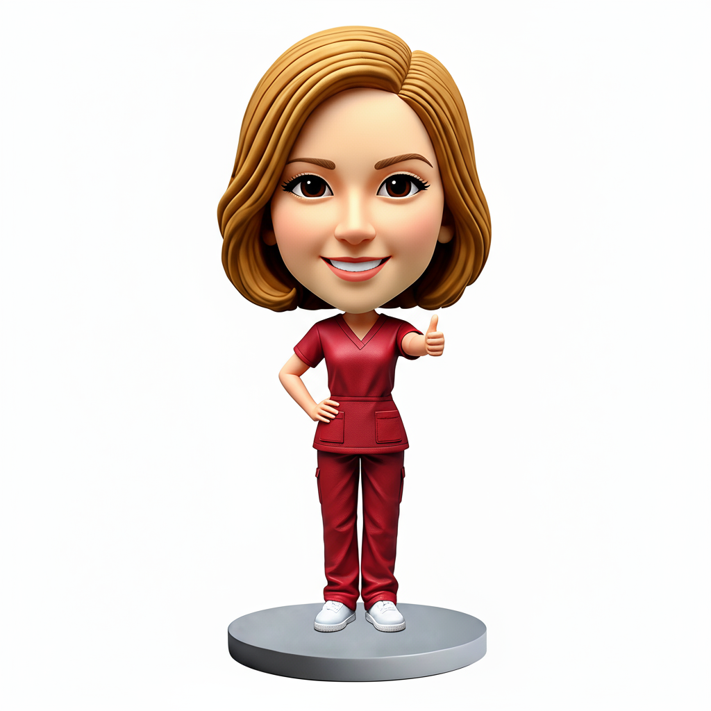 Female Doctor Wearing Red Scrubs Custom Bobbleheads - Customizable Pose & Outfit