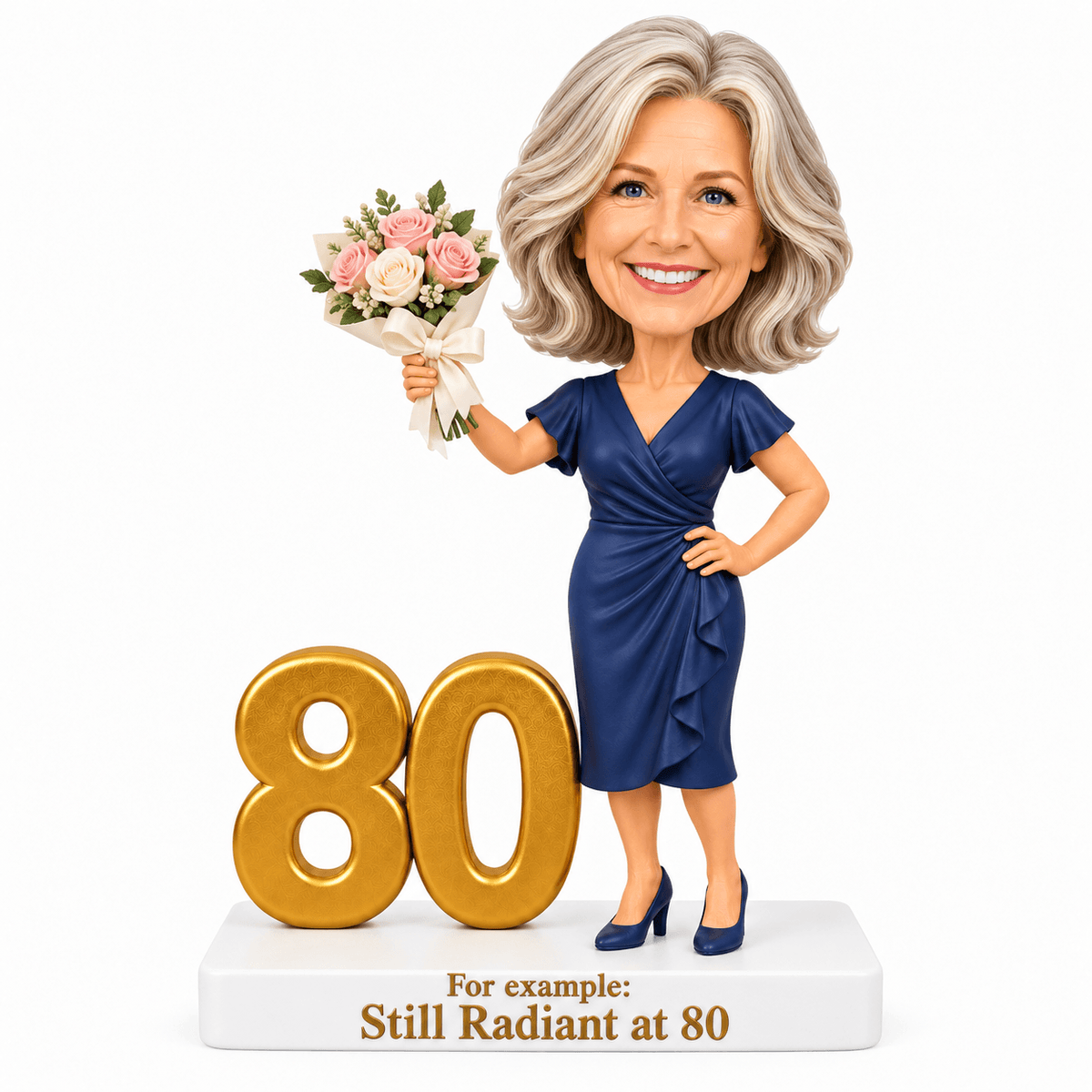 Custom 80th Birthday Bobblehead for Her – Customizable Any Outfit & Pose