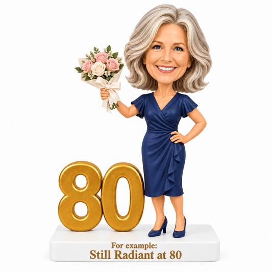 Custom 80th Birthday Bobblehead for Her – Customizable Any Outfit & Pose