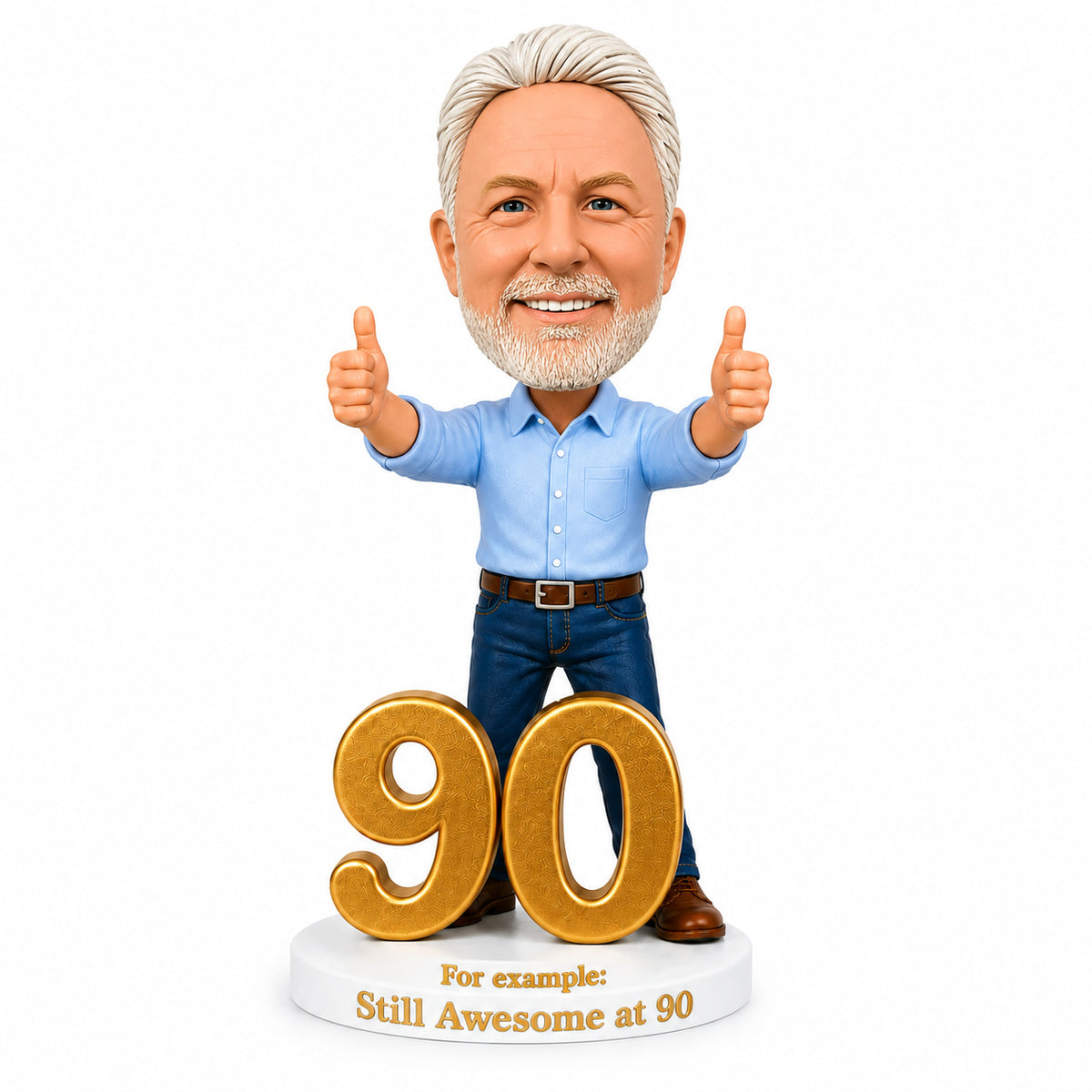 Custom 90th Birthday Bobblehead for Men Giving Two Thumbs Up —— Optional Outfit & Pose Customization