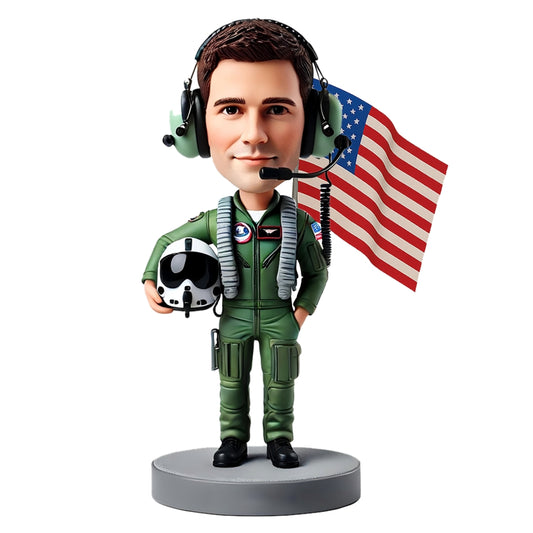 Personalized Air Force Pilot Bobbleheads - Air Force Uniform Outfit Can Be Customized