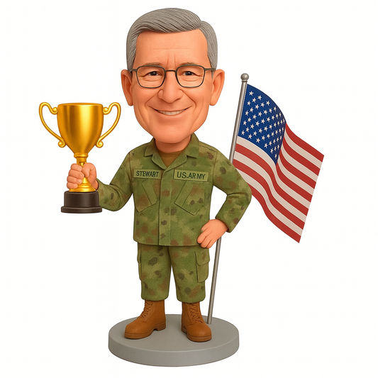 Custom Army Retirement Bobblehead – Personalized Military Figurine with Trophy